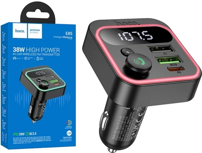 Автомобильный FM модулятор Hoco E85 38Wmax (PD + QC3.0 + 2 USB + TypeC) Black (40807)