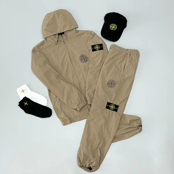 Мужской спортивный костюм+кепка Stone Island XL песочный (0108)