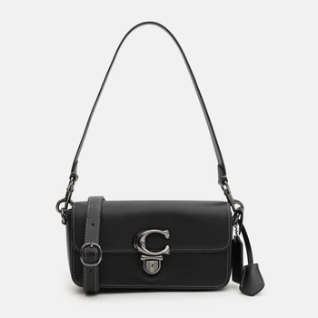 Сумка багет жіноча з натуральної шкіри маленька Coach Studio Baguette Bag BG-COA-54 Чорна (193971591353)