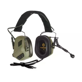Тактические активные наушники Earmor M32X PLUS (FG) IP67, 2 x AAA, 22 дБ, с гарнитурой и креплением на шлем, Olive (M32XPLUS-FG)