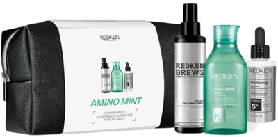 Набір для догляду за волоссям Redken Amino Mint шампунь 300 мл + спрей для волосся Brews Instant 125 мл + лікування для волосся 90 мл + косметичка (8592807463673)