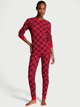 Пижама (лонгслив + штаны) женская хлопковая Victoria's Secret 26935852 XS Красная (3226437983945)