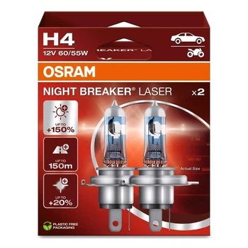 Комплект галогенових ламп OSRAM H4 64193NL-2HB Night Breaker LASER NG +150% 60/55W 12V P43t (2 шт)