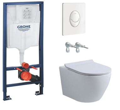 Інсталяція Grohe Rapid SL 38722001 з панеллю змиву Skate Air 38505SH0 біла + Унітаз підвісний Klechniowska Latona Euro L490K із сидінням Soft Close дюропласт (комплект)