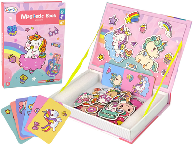 Magnetyczna układanka w formie książki LEAN Toys Jednorożce, pisak,  karty i magnesy (5905679073902)