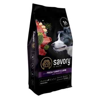 Корм Savory Medium Breed rich in Fresh Turkey & Lamb сухой с индейкой и ягненком для собак средних пород 3 кг