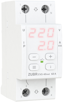 Реле напруги ZUBR CV2-63 red з контролем струму (63 А, 13 900 ВА) (4820120222184)