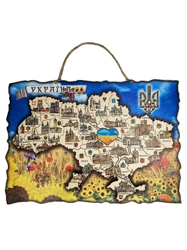 Підвісна мапа України із дерева кольорова