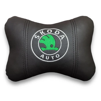 Автоподушка Skoda Auto на підголовник з вишивкою | Подушка для шиї в авто АвтоХоп