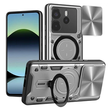 Чехол Magnetic Shield для Xiaomi Redmi Note 14 4G EU Version бампер противоударный с подставкой кольцом Silver