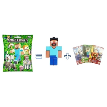 Игрушка фигурка Майнкрафт в пакете, герои пиксельного мира Minecraft + 3 коллекционные карты.