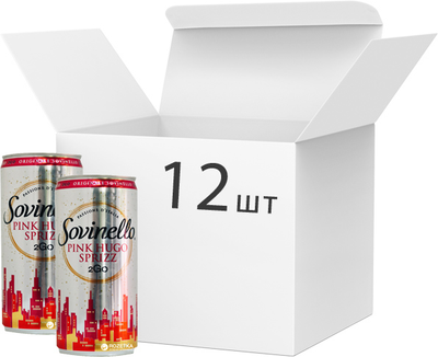 Упаковка ігристого Коктейль Sovinello 2Go Pink Hugo Sprizz 0.2 л 6% х 12 шт (4002301633754)