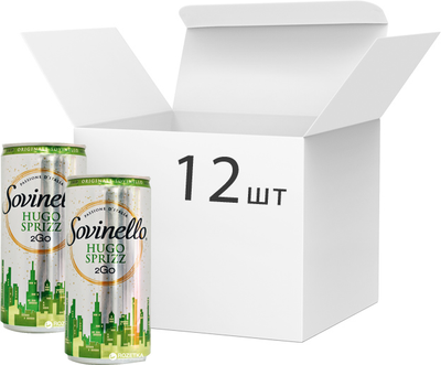 Упаковка ігристого Коктейль Sovinello 2Go Hugo Sprizz 0.2 л х 6.5% 12 шт (4002301032052)