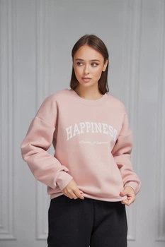 Свитшот женский с начесом S UMON с надписью Happiness кофе (М132.4/1)