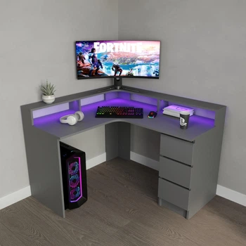 Стол угловой игровой Данте с подсветкой RGB Антрацит L=1200/1300мм (арт.SKRZ1000-146)