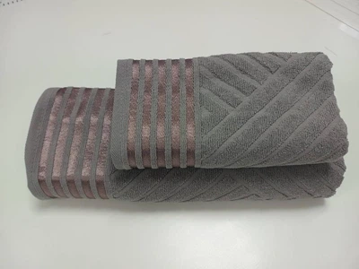 Набор 2 махровых полотенца для ванной LUX COTTON YENI 70*140см + 50*90см серый