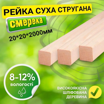 Рейка 20*20*2000 мм суха 2 сорт стругана дерев'яна, смерека