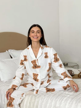 Домашня тепла Жіноча піжама COSY сорочка+штани Тедді 865354 XS Молочний