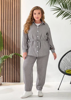 Жіночий лляний костюм трійка (брюки+майка+сорочка) Uaclothes 58/60 Графітовий (like33330-135441373)