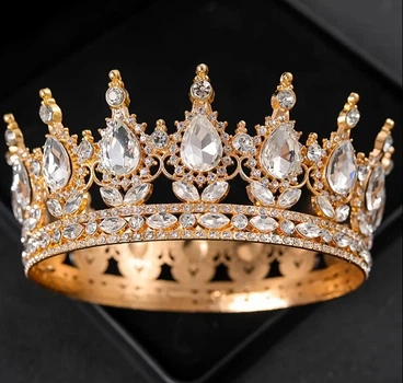 Металева корона Золото з камінням для торту, кругла тіара, діадема
