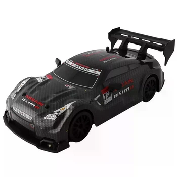 Машинка для дрифта на радиоуправлении Nissan GT-R 4WD 1:24, 20 км/ч, 2 скорости, свет, неоновая подсветка, сменные колёса, чёрная (62808)