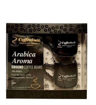 Набір Coffeebulk Black gold кава Arabica Aroma мелена 225 г кружка 2 шт 130 мл (55515)