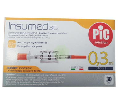 Insumed 0.3*8 мм 0.3 мл U-100 Інсуліновий шприц з інтегрованою голкою 30G (упаковка 30 шт)