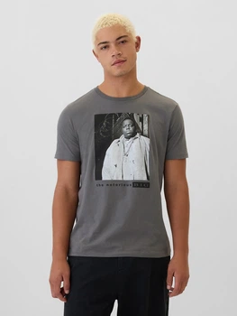 Футболка хлопковая длинная мужская GAP Biggie Graphic T-Shirt 265557835 M Серая (4826241296600)