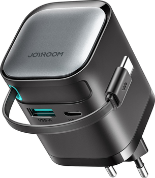 Ładowarka sieciowa JOYROOM GaN 65W Charger with Retractable Cable Black (JR-TCL02EU)