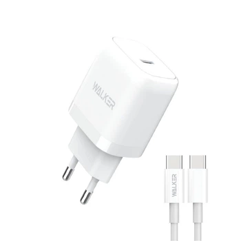 Сетевое зарядное устройство WALKER WH-63 (PD, 3A, 20W) white + кабель Type-C to Type-C