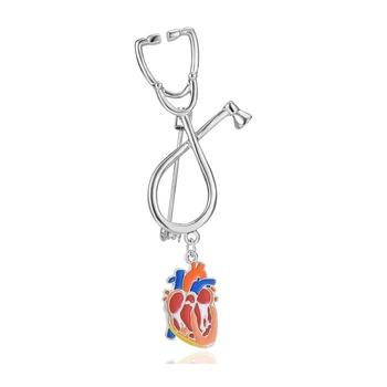 Брошь BROCHE бижутерия Медицина Стетоскоп и сердце серебристая BRBF114477