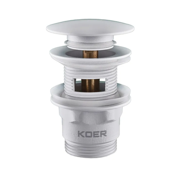 Донний клапан для умивальника з переливом Koer PW-03-03 1 1/4'' (кнопка) (Білий) (KR3395)