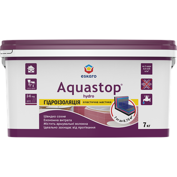 Гидроизоляция для ванной Eskaro Aquastop Hydro мастика Голубая 7 кг
