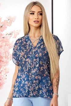 Жіноча шифонова блуза з планкою без застібки LadyLike 44 Синій (ll2200531264386)