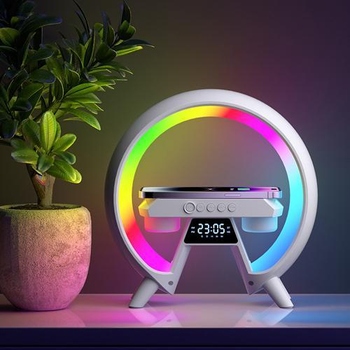 Аккумуляторная лампа с беспроводной зарядкой, часами и будильником G Smart Light Sound Machine, беспроводной RGB светильник с функцией Bluetooth колонки Белый XM-X63-White