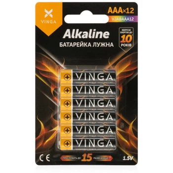 Батарейка AAA LR03 Alkaline 12 шт Vinga для пульта и техники