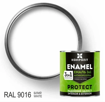 Емаль антикорозійна 3в1 PROTECT (Білий RAL 9016) 0.75кг