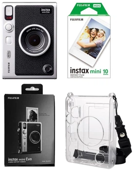 Набор Fujifilm INSTAX MINI EVO Hybrid Black черная фотокамера мгновенной печати / картриджи 10 фото / чехол прозрачный / подарочная упаковка