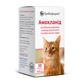 Амокланид БРОВАФАРМА 30 капсул по 0,25 г антибиотик широкого спектра действия для кошек