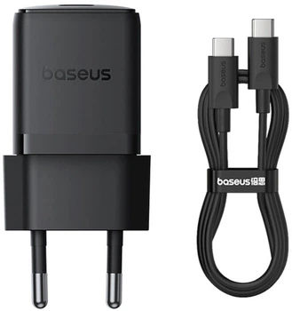 Сетевое зарядное устройство Baseus Palm Fast Charger 1C 30W EU + Mini Cable Type-C to Type-C 60W 20V/3A 1 м Cluster Black (P10111605113-01)