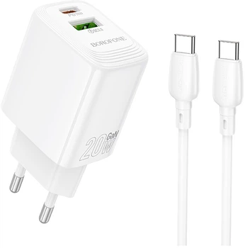 Сетевое зарядное устройство Borofone BN27 Fuente PD20W+QC3.0 charger set C to C EU White (6941991120282)