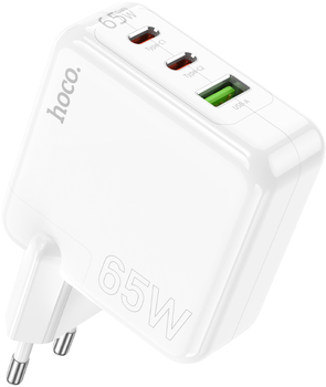 Мережевий зарядний пристрій Hoco C115A Header PD65W GaN three-port 2C1A charger White (6931474798312)