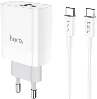Мережевий зарядний пристрій Hoco C80A Rapido PD20W+QC3.0 charger set Type-C TO Type-C EU White (6931474740533)