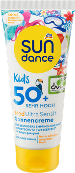 Водостійкий Сонцезахисний дитячий крем від ТМ SUN DANCE Med Ultra Sensitiv SPF 50+, 100 мл