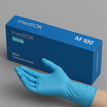 Рукавички нітрилові блакитного кольору Mediok Optima розмір L, 100 шт