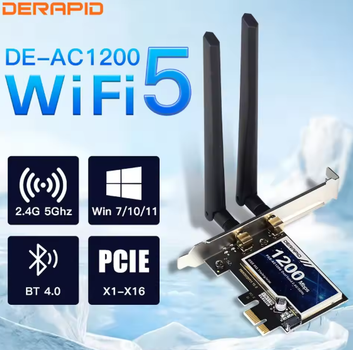 Беспроводная WiFi+BT-карта Derapid AC1200 Мбіт/с PCIE-адаптер дводіапазонний 2,4/5 ГГц 802.11