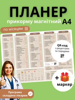 Магнітний планер прикорму 145+ перших продуктів на холодильник А4 помічник мами трекер введення харчування для новонароджених пиши стирай + маркер