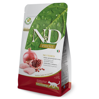 Фармина сухой корм для стерилизованных кошек N&D GRAIN FREE PRIME CHICKEN & POMEGRANATE NEUTERED ADULT с курицей 1,5 кг