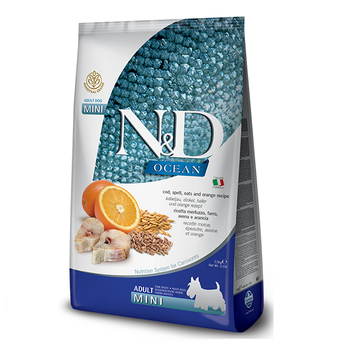Фармина сухой корм для собак N&D LOW GRAIN OCEAN ADULT MINI чувствительное пищеварение, с треской и апельсином 2.5 кг