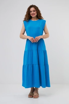Плаття міді вільне триярусне з американського крепу Wear me S Лазурний (14_25_392_10975)